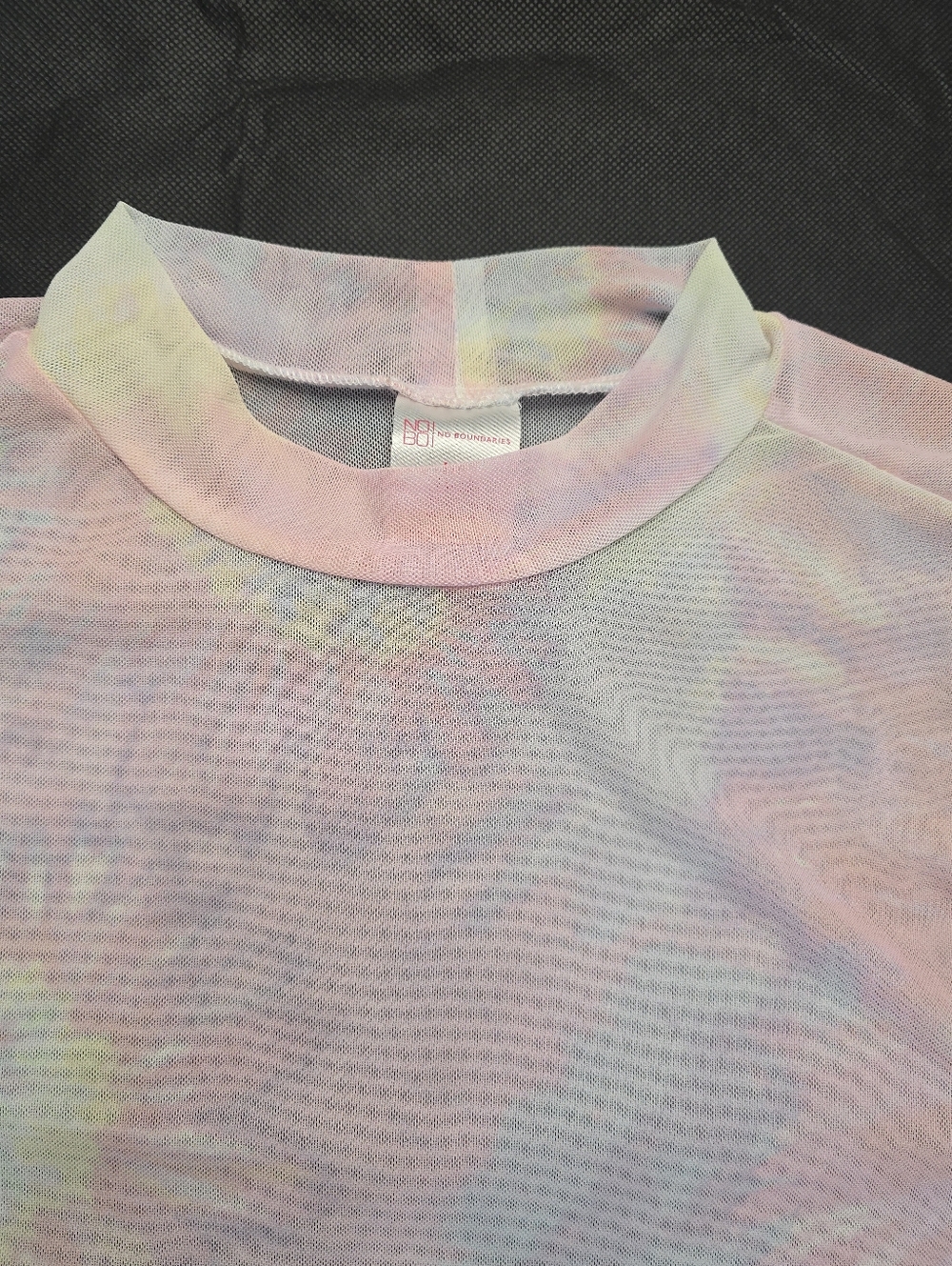 No Boundaries Sheer Top Pastel Pink Tie Dye Mesh 3/4 Sleeve Mock Neck Y2K L - Picture 7 of 12